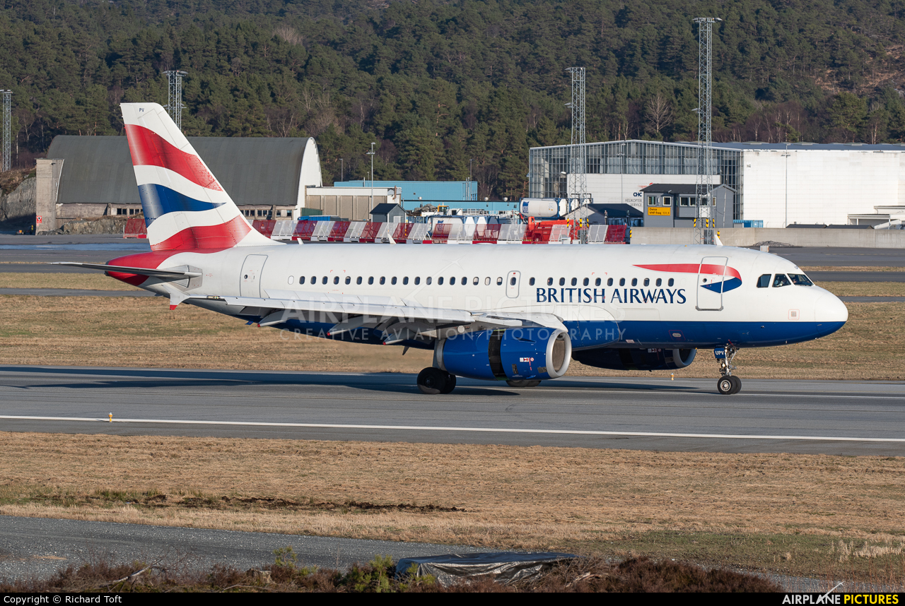 British Airways G-EUPV aircraft at Bergen - Flesland